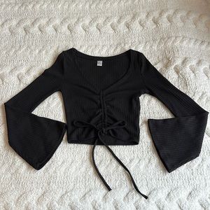 Women’s Small Black Bell Sleeve Tie Crop Top